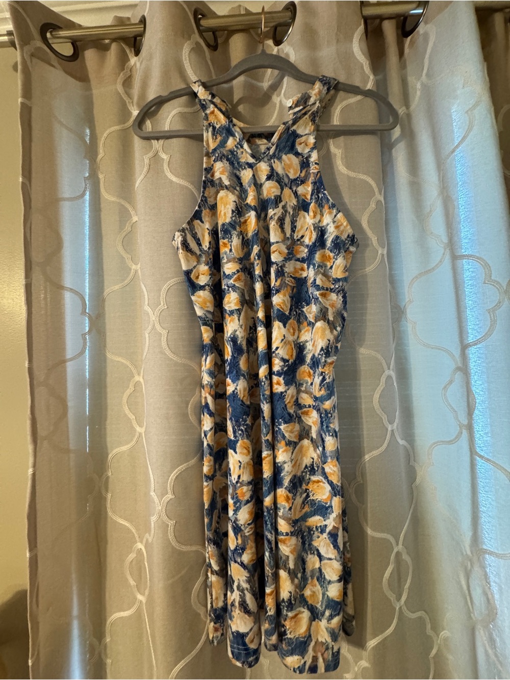 Sleeveless Floral Midi Dress in Blue and Yellow